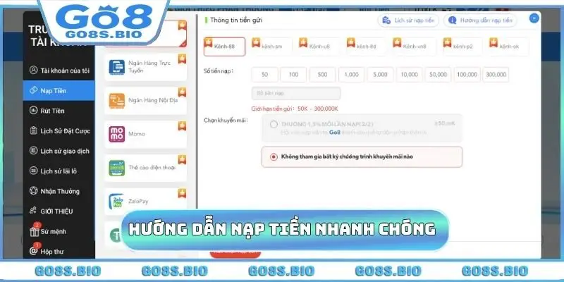 Hướng dẫn nạp tiền nhanh chóng qua nhiều hình thức